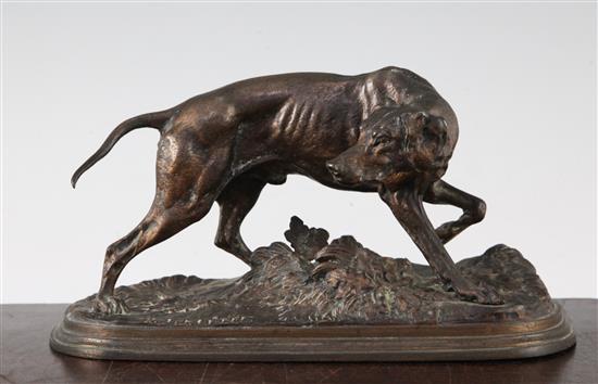 After P J Mene. A bronze model of a Pointer dog, 9in.